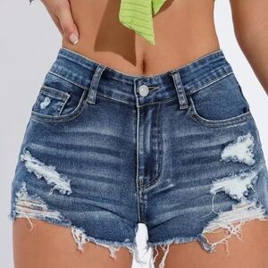High Stretch Denim Distressed Shorts